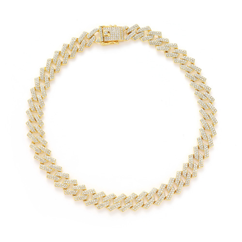 European and American Cuban chain 15mm rhombus Cuban chain double row full diamond bar men's hip-hop jewelry necklace wholesale