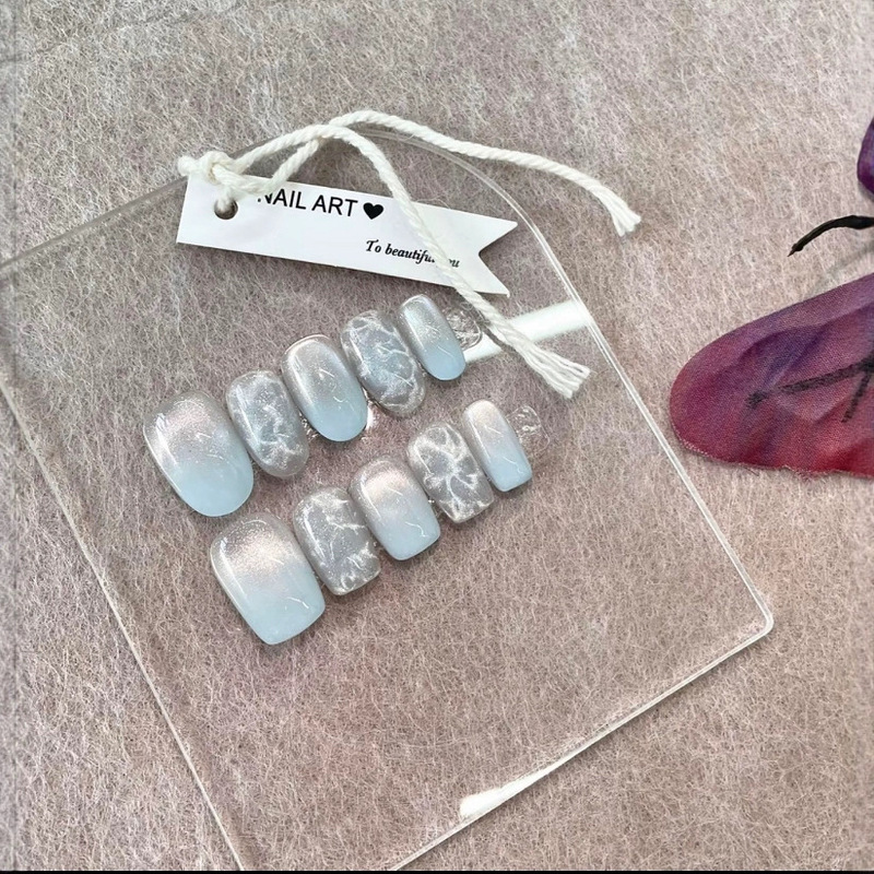 [Mint Sea Salt] Purely Handmade Wearable Nails, High-End Manicure, Cat-Eye Blue and Purple Handmade Nail Stickers