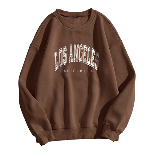 Korean-style printed round neck turtleneck top with letters, pure color, energetic, youthful, fashionable, warm, loose long-sleeved top