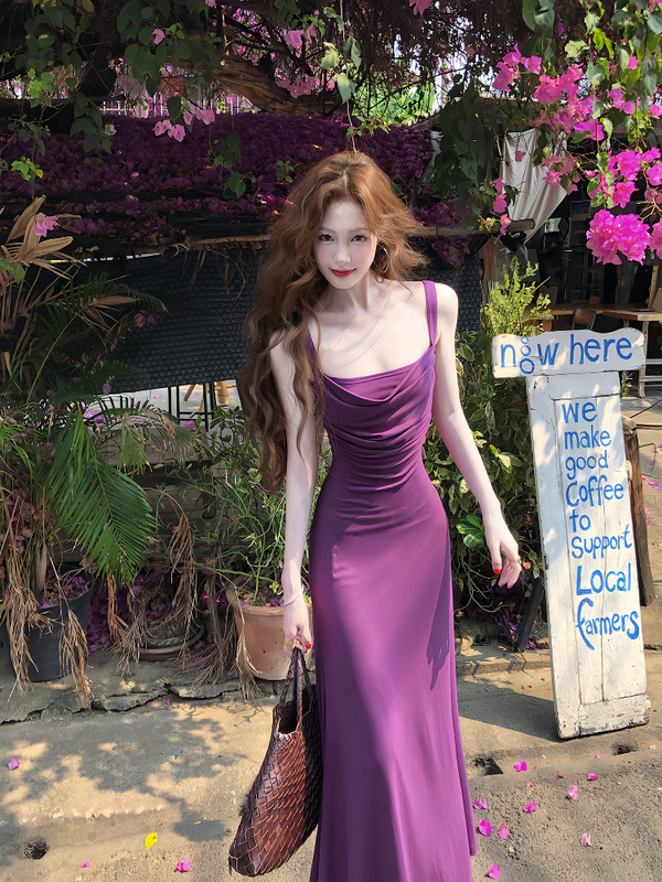 吃绿色菜【海岛精灵】夏天bi入版 荡领不走光针织弹力吊带连衣裙|undefined