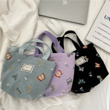 11262 天青蝴蝶刺绣手拎包韩版文艺可爱便当包上班学生手提小布袋