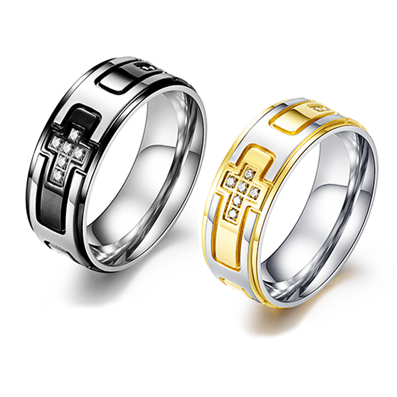 Basic Modern Style Classic Style Geometric Cross Titanium Steel Inlay Carving Zircon Unisex Rings display picture 1