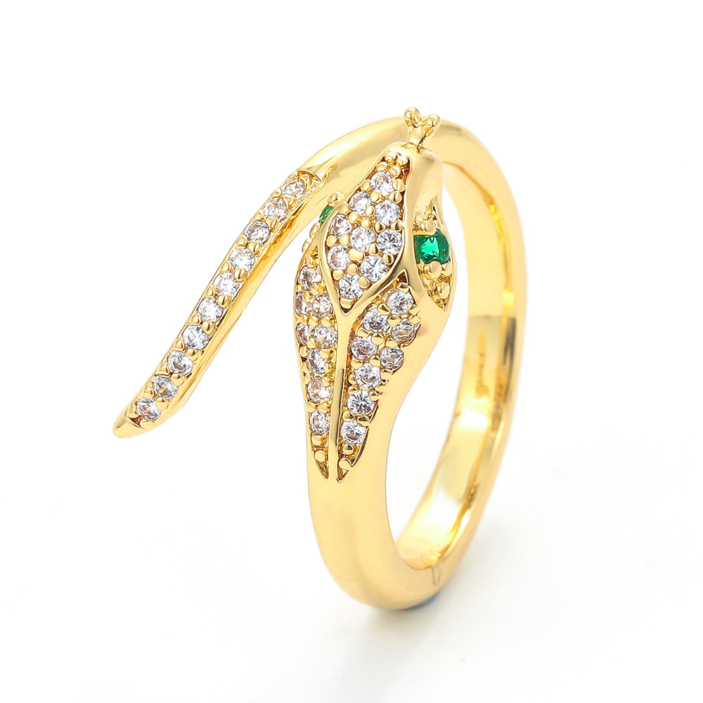 Fashion Micro-set Zircon Snake Green Opening Copper Zircon Ring display picture 3