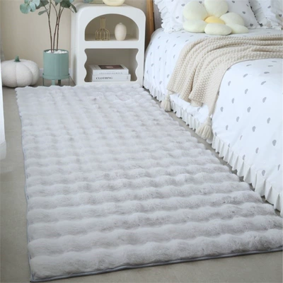 Car Carpet Winter Thick Living Room Coffee - gray-upgraded-rabbit-fur-bubble-velvet-100cm-diameter-round