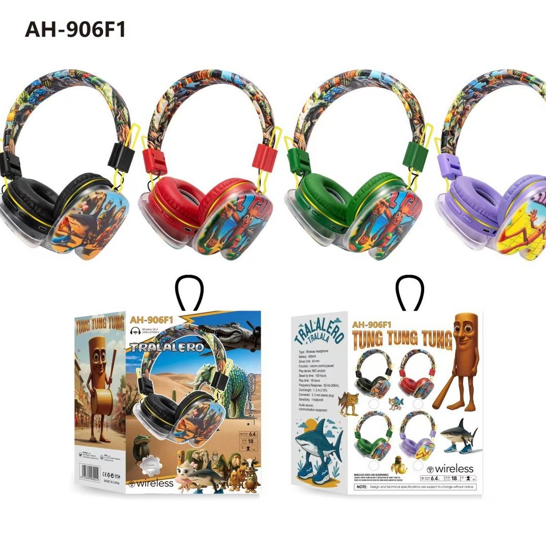 AH - 906F1 auriculares bluetooth de dibujos animados para niños auriculares de larga duración de la batería en espera plegable estéreo pesado bajo
