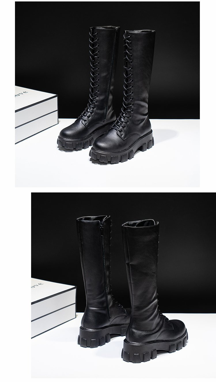 Women's Black Over-the-knee Platform Cowboy Boots With Side Zip_voghion.com