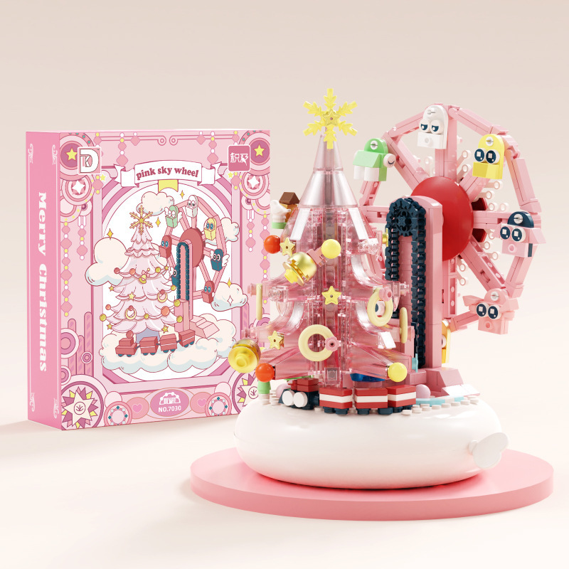 Caja de música de Navidad senbao bloques de construcción de cristal árbol de Navidad creativo juguetes educativos ensamblados regalos de vacaciones al por mayor y al por menor