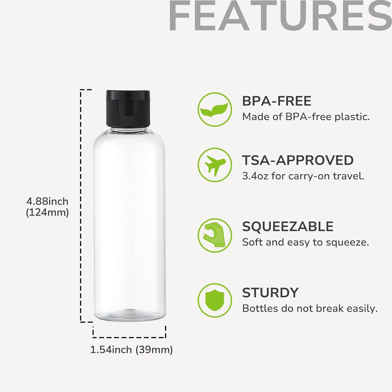 Handheld transparent cosmetic pack, lotion, container, bottle