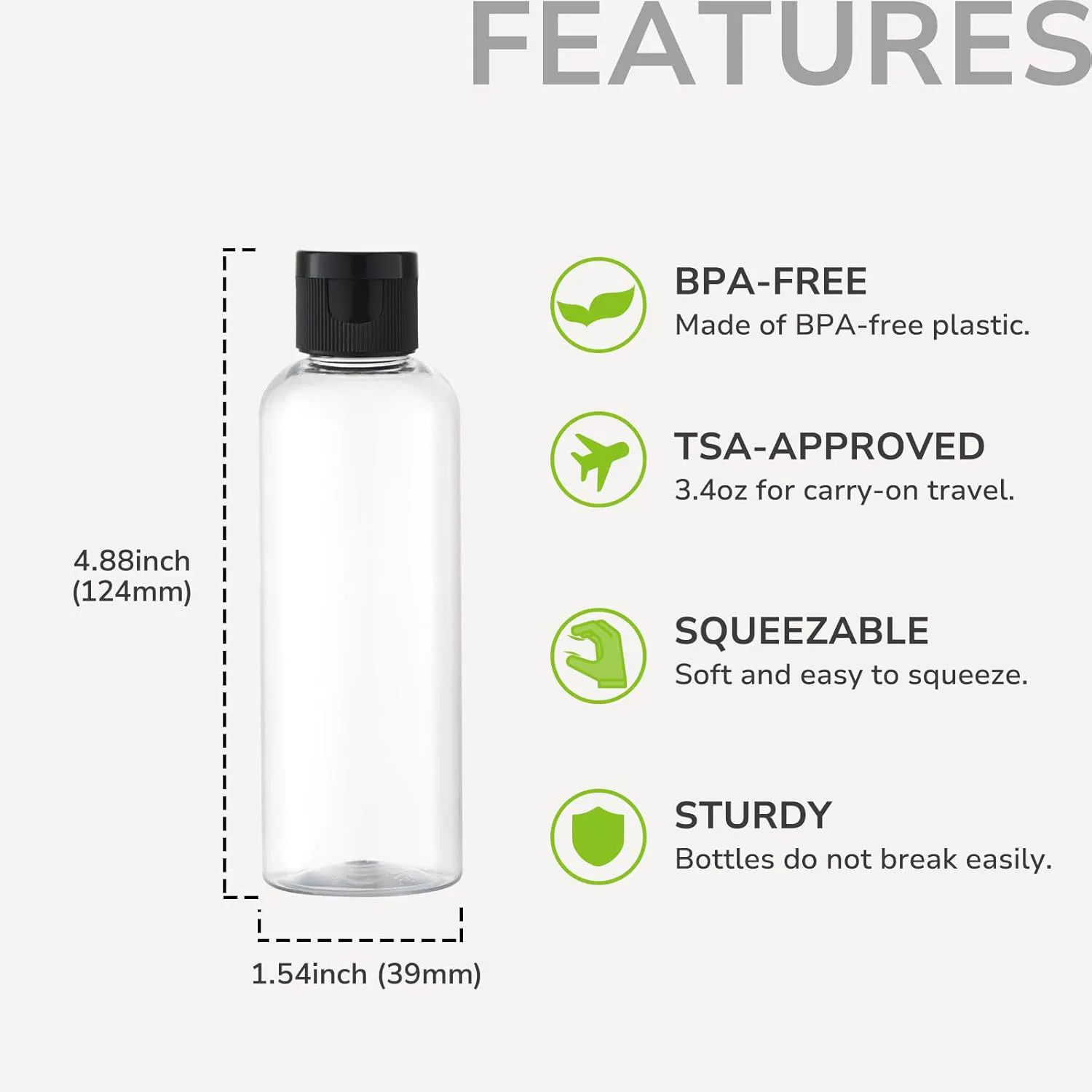 Handheld transparent cosmetic pack, lotion, container, bottle