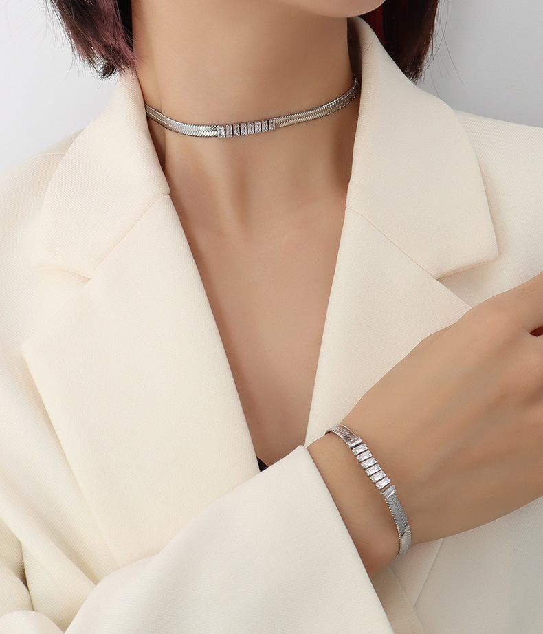 fashion blade chain connecting square zirconium necklace bracelet wholesale Nihaojewelry