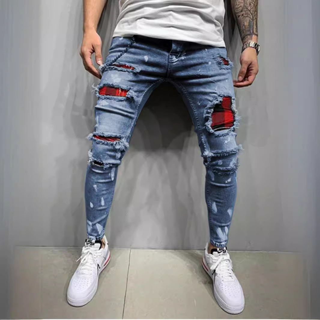2024 High quality men's with paint peeling holes, fashionable and trendy new jeans for men_voghion.com