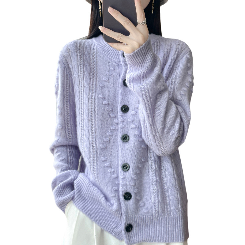 软糯天丝羊毛开衫女圆领厚款毛衣秋冬新款宽松针织女装上衣外套|undefined