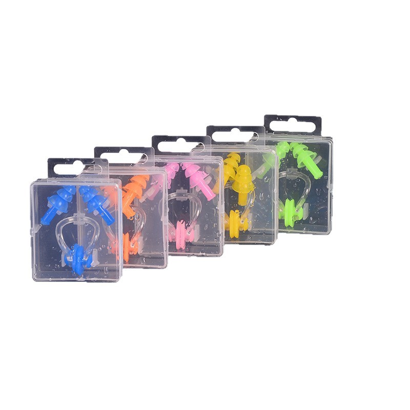 Fabricante tapones de silicona nuevos natación espiral impermeable clip de nariz conjunto caja impermeable anti-ruido anti-asfixia buceo