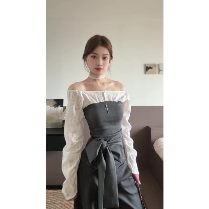 あなたを受け取ってきました。【レースのつなぎ合わせ】偽の2つの肩のニットの女性INSのデザイン感はやせている上着を現します。|undefined