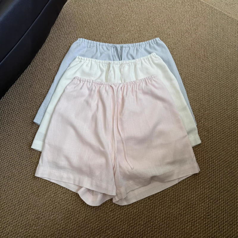 Babby Cream-Colored Linen Shorts, Loose-Fitting for Work and Vacation, New Summer Style, Thin A-Line Wide-Leg Design