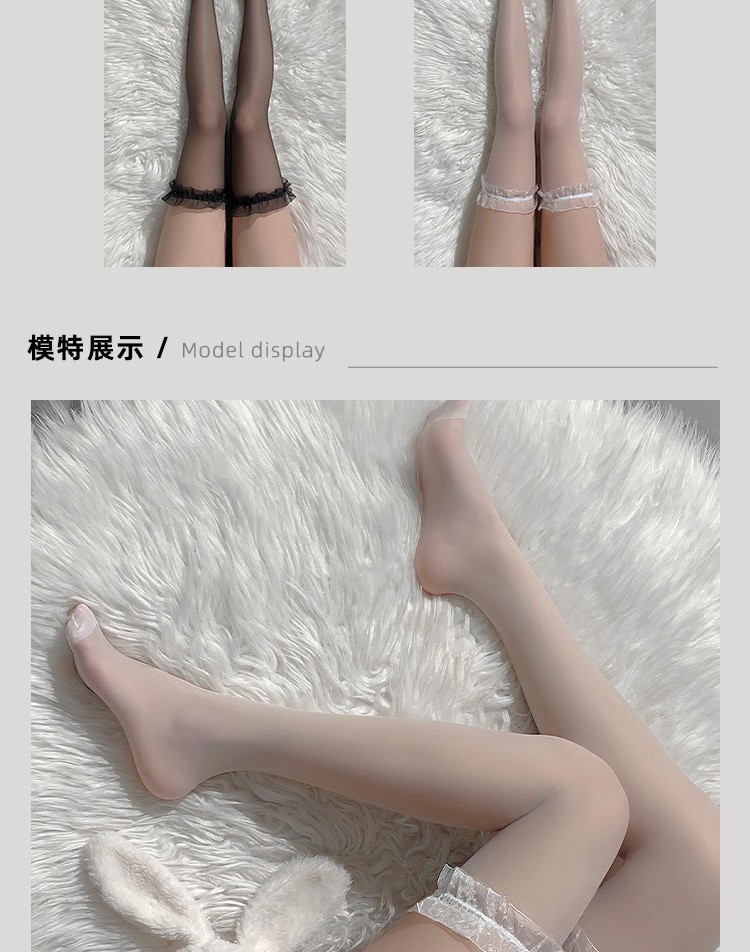 Over-the-Knee Lace Stockings for Women, Sheer Summer Style, Black, One Size — detail image 3