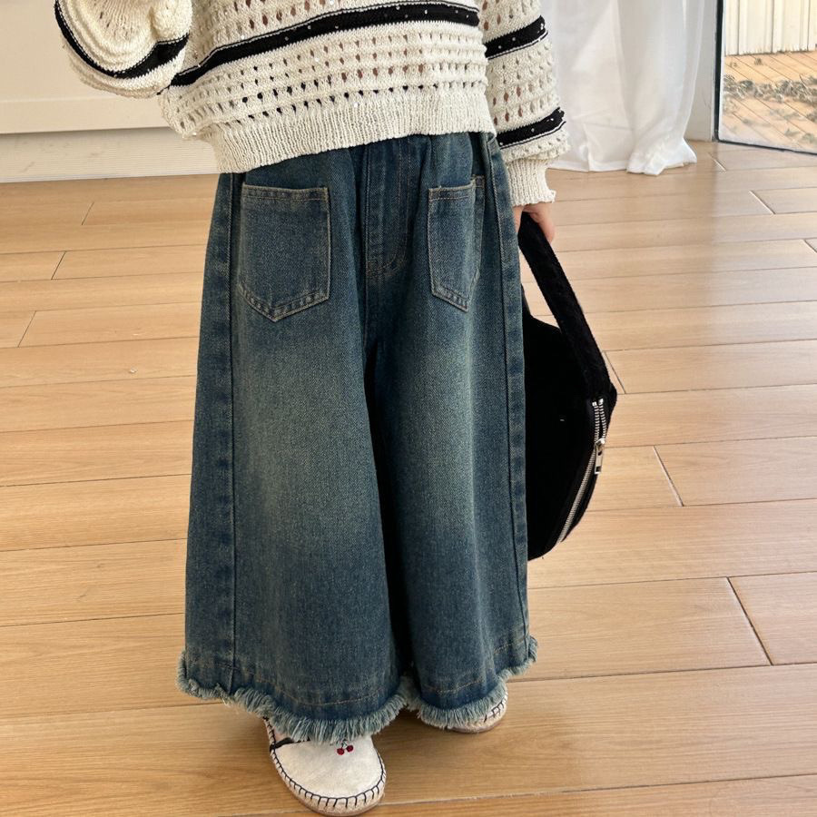 Nuevos pantalones jeans de niña primavera y otoño extranjero pantalones rectos para niños pequeños pantalones de piernas anchas