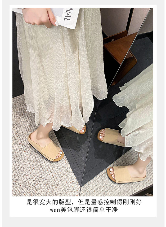Dép sandal nữ quai ngang bản rộng mũi tròn đế bằng gấp gọn đi ngoài trời mùa hè — Màu Kaki, Màu mơ, Màu đen chi tiết 11