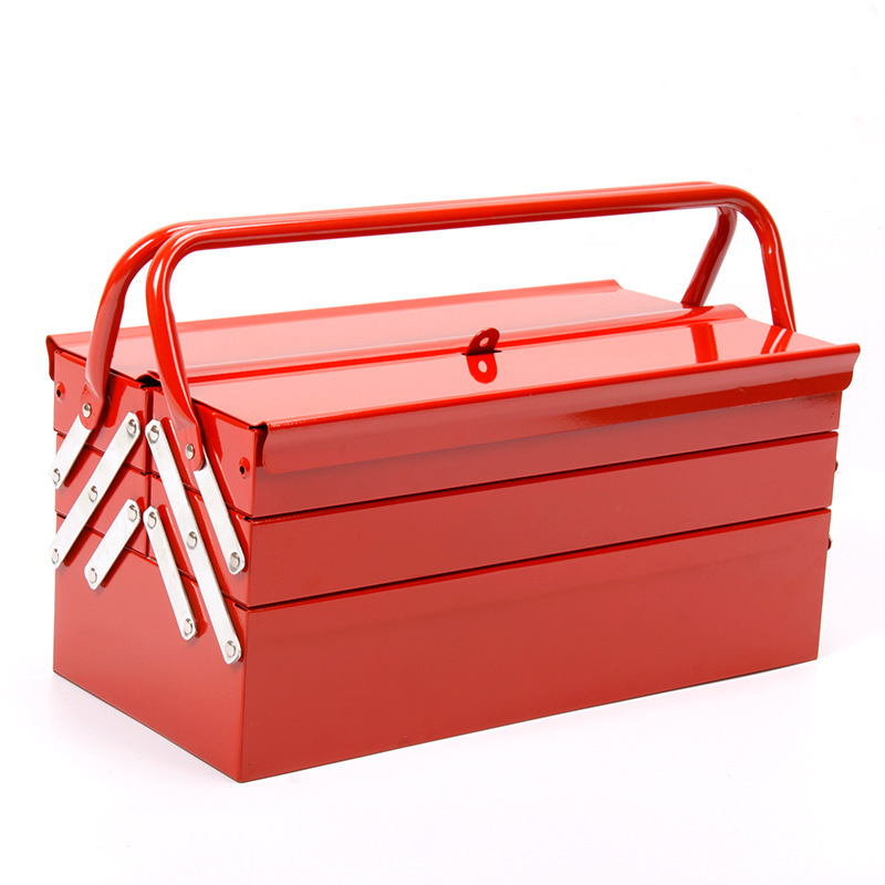 Caja de herramientas de hierro de tres tapas de Kraftwell Caja de herramientas de hierro plegable PK0224T