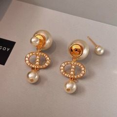 D家字母CD珍珠耳环女韦雪同款长款流苏耳钉高级感2025年新款耳饰
