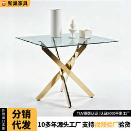 轻奢玻璃餐桌家用设计师长桌现代简约客厅茶几阳台边几麻花腿桌