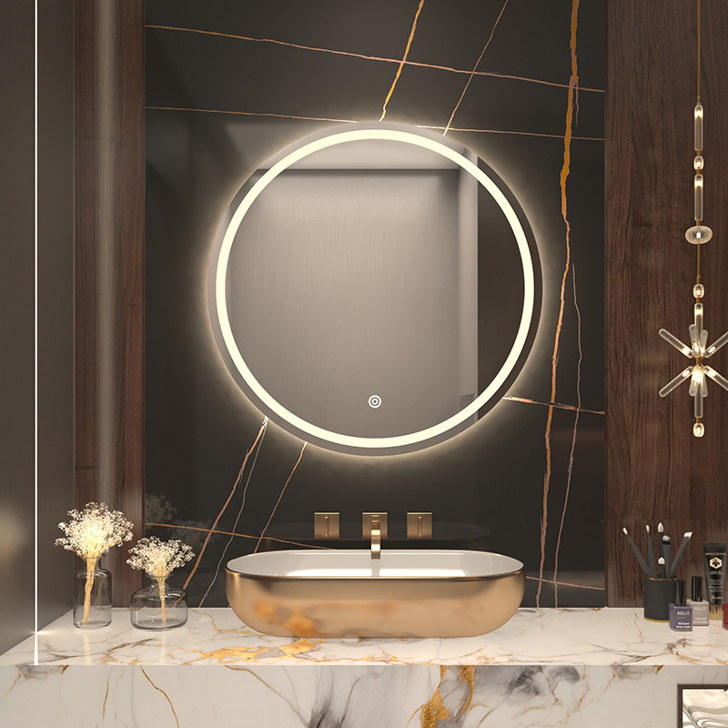 Redondo con lámpara para lavarse las manos inodoro colgado en la pared LED luminiscente espejo inodoro espejo inteligente espejo de baño