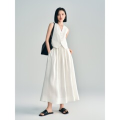 Ji シンプルでハイエンドな夏の新しいスタイルのオールドマネースタイルのハイエンドホワイトリネンベスト/スカートスーツ女性用