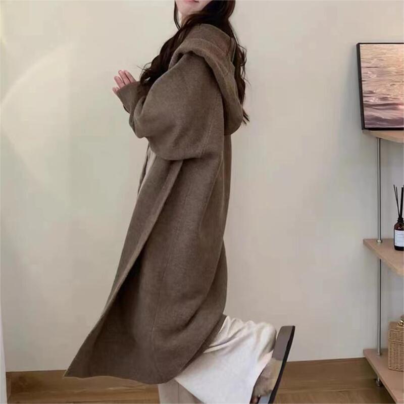 秋冬季新款长款开衫女高级感宽松慵懒风连帽韩系百搭针织外套大衣|undefined