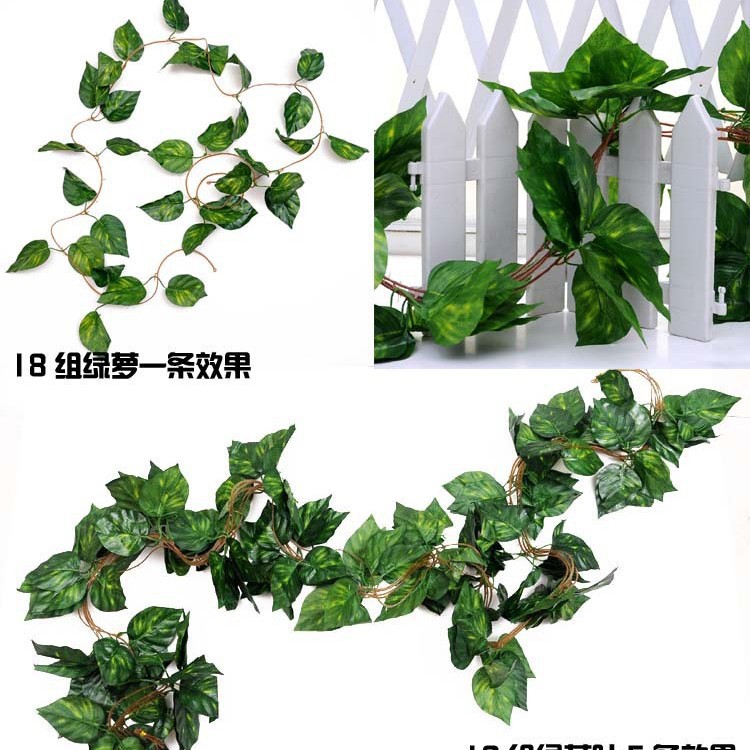 Hoja de uva artificial plástico hoja perenne vid hoja artificial decoración del techo hoja verde ratán artificial ratán vid