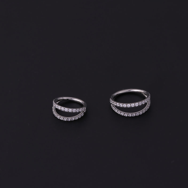 Stainless Steel Double Row Carved Zircon Seamless Closed Nose Ring Puncture Nose Studs