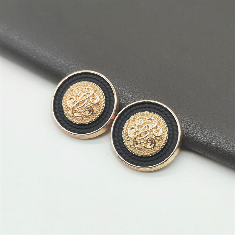2024 New Style Button Zinc Alloy Imitation Rope Pattern Black and Gold Shirt Button Metal Button High-End Feel