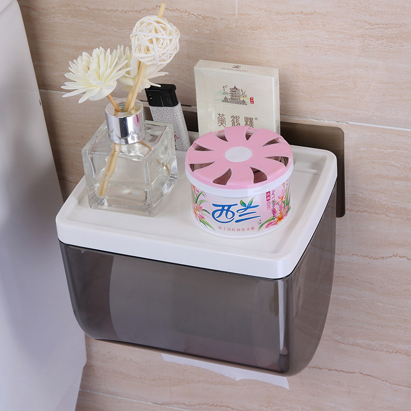 Caja de pañuelos para baño, portarrollos de papel sin perforaciones, caja de almacenamiento impermeable para inodoro, estante de almacenamiento de papel higiénico montado en la pared