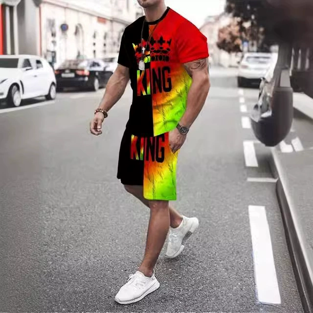 Мужская спортивная одежда с круглым вырезом и короткими рукавами шорты набор из двух частей 3D игральные карты сшивание мужской бег досуг