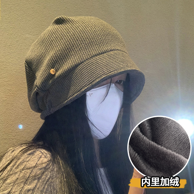 Black Korean-Style Cold Hat for Women, Autumn and Winter, Large Head Circumference, 2025 New Slouchy Beanie, Loose, Face-Slimming, Versatile, Turban Hat