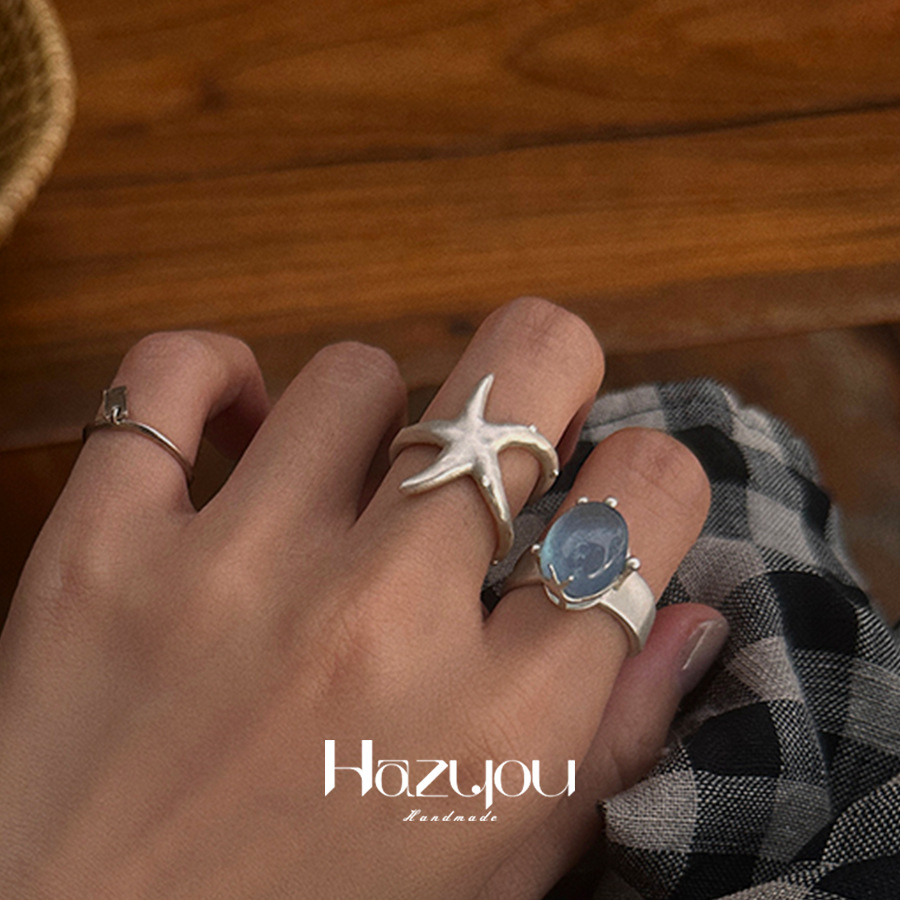 Small design blue ring handmade for men and women