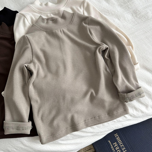 Children's solid color half-high collar boys' base shirt autumn winter new version girls' Korean style solid color knitting top coat versatile trendy