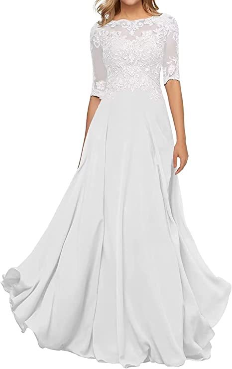 Nuevo Comercio exterior Amazon popular vestido de noche de encaje cuello redondo elegante adelgazamiento gasa largo piso-longitud vestido de banquete