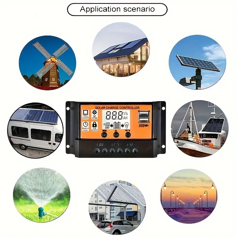 Controlador de carga solar - automático de alta eficiencia 12V / 24V con pantalla LCD, puerto USB dual
