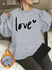 レディース コージー グレー LOVE プリント クルーネック スウェットシャツ ロングクロスボーダー