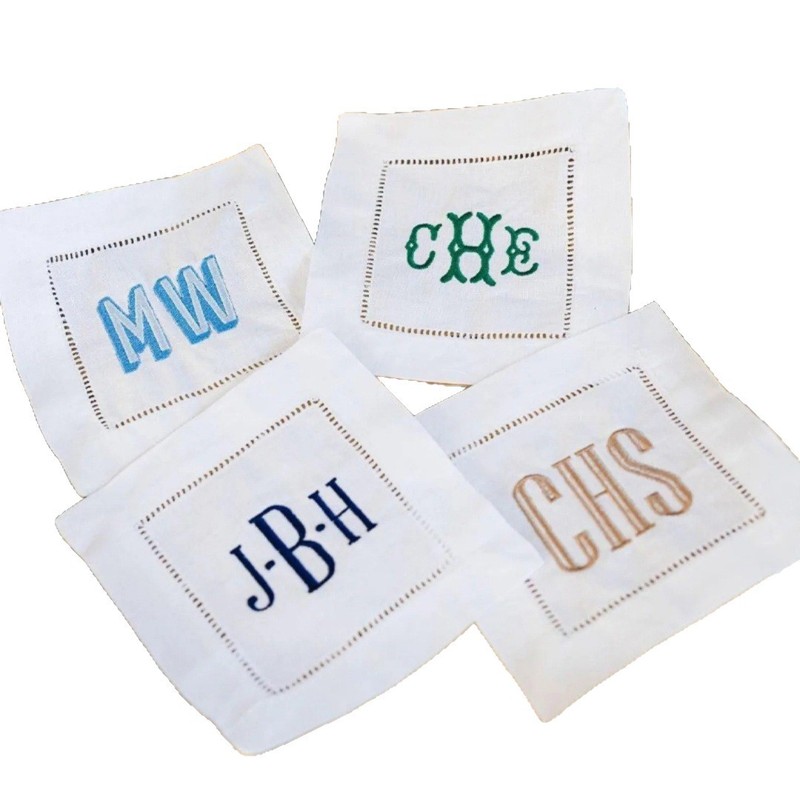 etsy Amazon ホットセールパーソナライズされた刺繍単一文字カクテルナプキンレストランレストランホワイトリネンナプキン|undefined