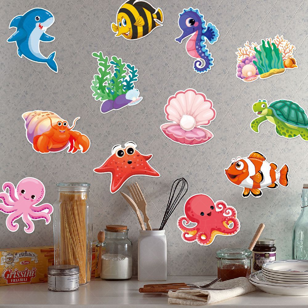 Etiqueta engomada de la pared de la decoración de cumpleaños del tema submarino de Amazon Etiqueta engomada de la estrella de mar del pulpo Etiqueta engomada de la pared de la decoración de la fiesta de cumpleaños de los niños