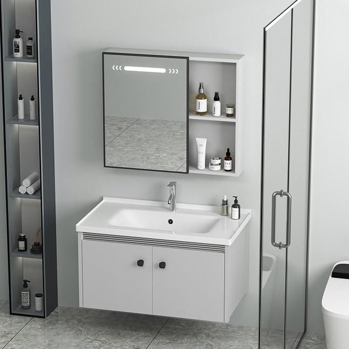 Gabinete de baño de aleación de aluminio espacio lavabo de baño combinado en lavabo cerámico moderno y simple lavabo