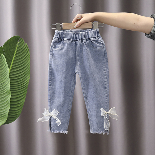 Girls 'pants Korean style jeans children's micro-pull jeans fashionable split elastic girls' spring and autumn jeans