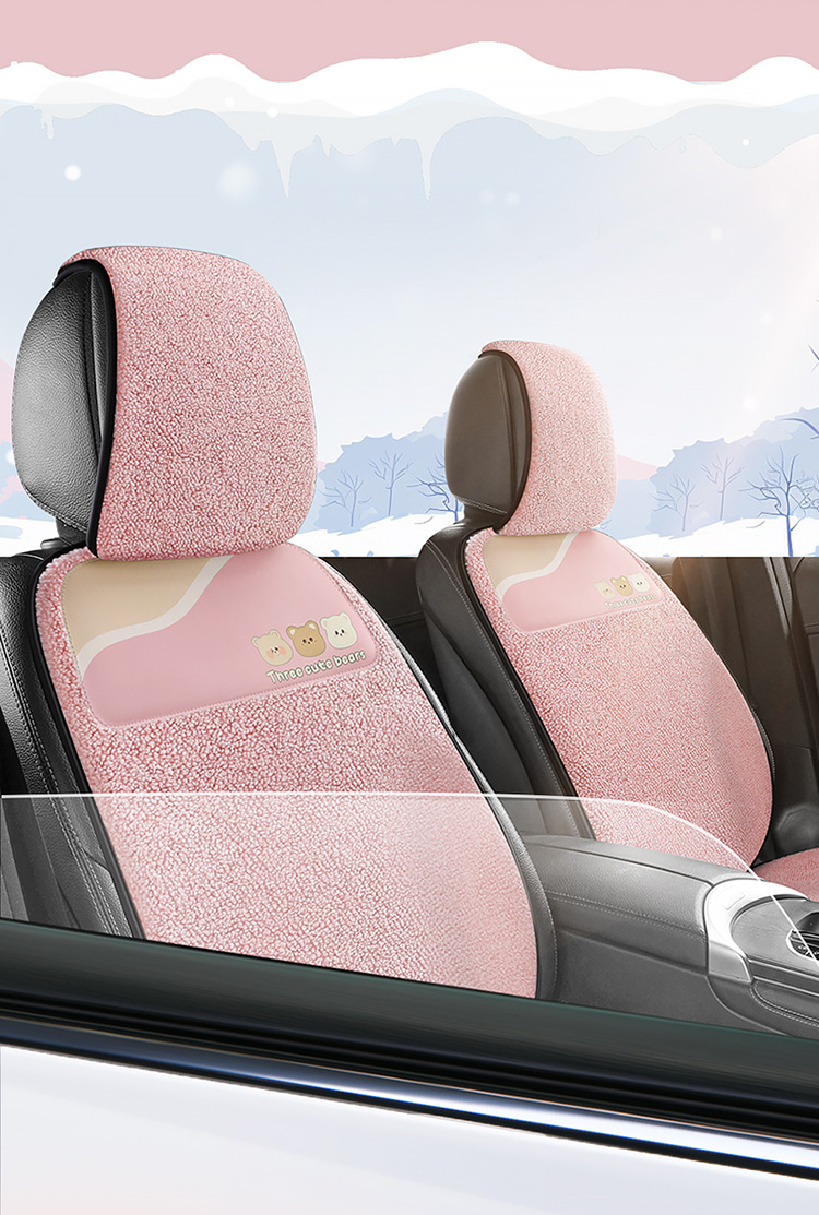 Car Cushion Winter Plush Thickened Warm Universal Cartoon Three Bears Ass Pad Universal Women's Non-Slip Seat Cushion