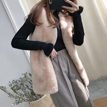 秋冬新款简约时尚仿獭兔毛皮草马甲女中长款外套毛毛背心女白色