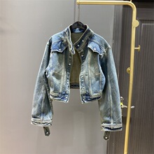 港味复古短款牛仔外套女年春秋季新款宽松显瘦立领夹克上衣潮