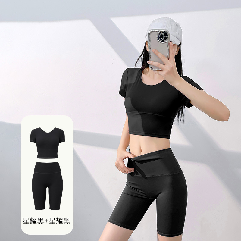 Juyi Tang nuevo conjunto de yoga para mujeres de verano estiramiento apretado correr cintura alta elevación de cadera conjunto deportivo