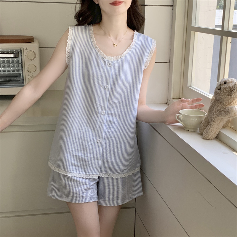 Summer Women's Camisole Pajamas Set with Cloud Cotton Silk Tank Top and Ruffled Shorts for Petite Sizes, Suitable for Both Indoor and Outdoor Wear