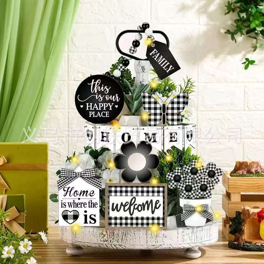 1 set of rural family wooden floral butterfly layered tray set for…