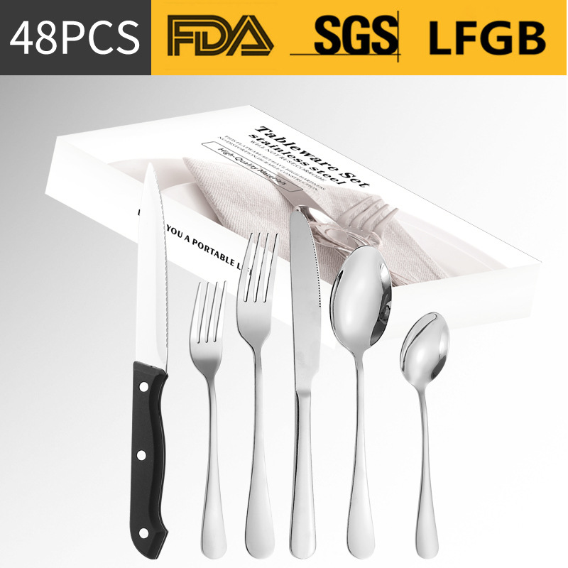 Amazon vajilla de acero inoxidable 24/48/60 traje 1010 cuchillo de carne cuchillo de comida occidental tenedor cuchara de postre cuchara tenedor traje